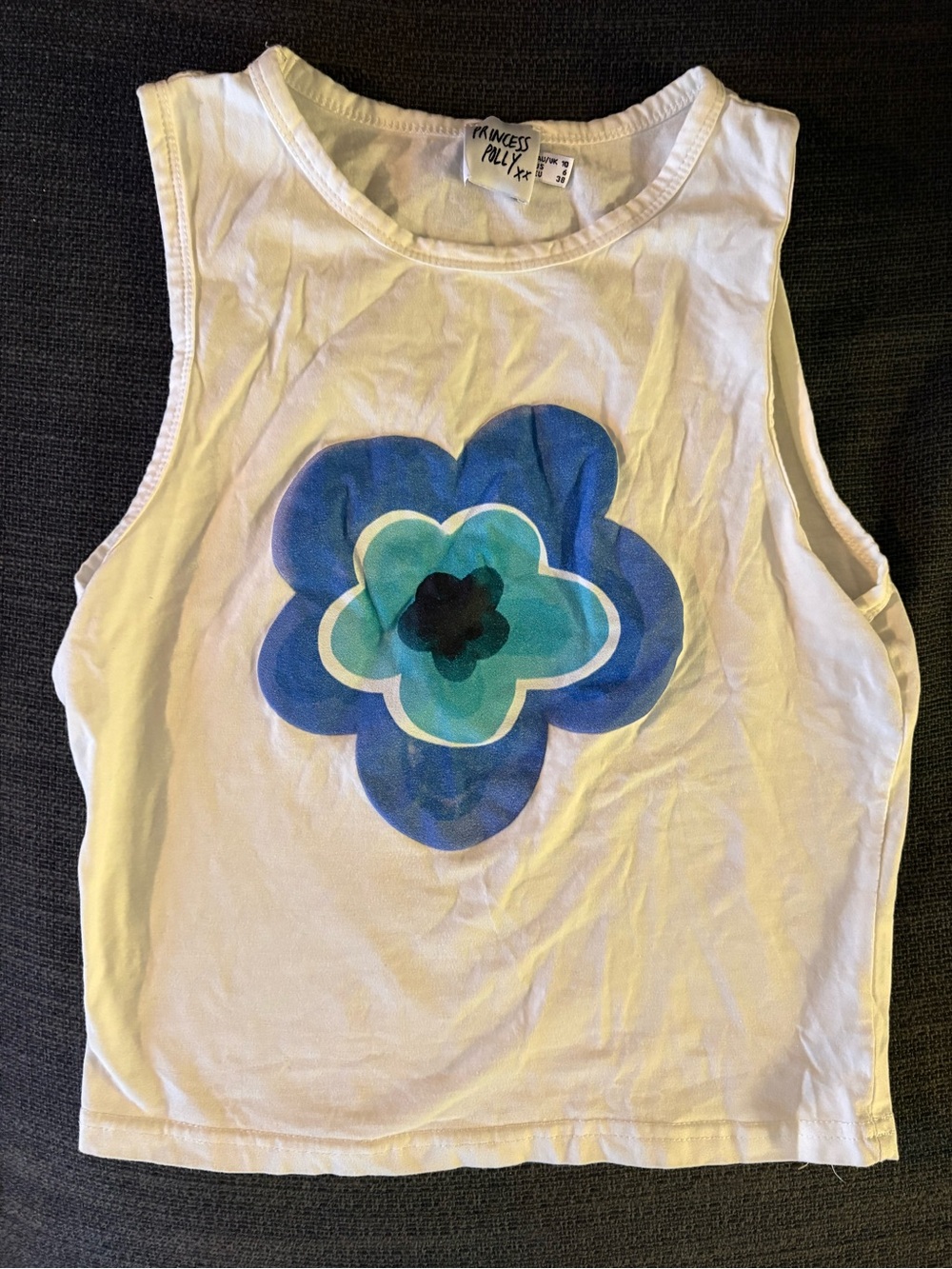 Princess Polly White Tank with Blue Flower Graphic